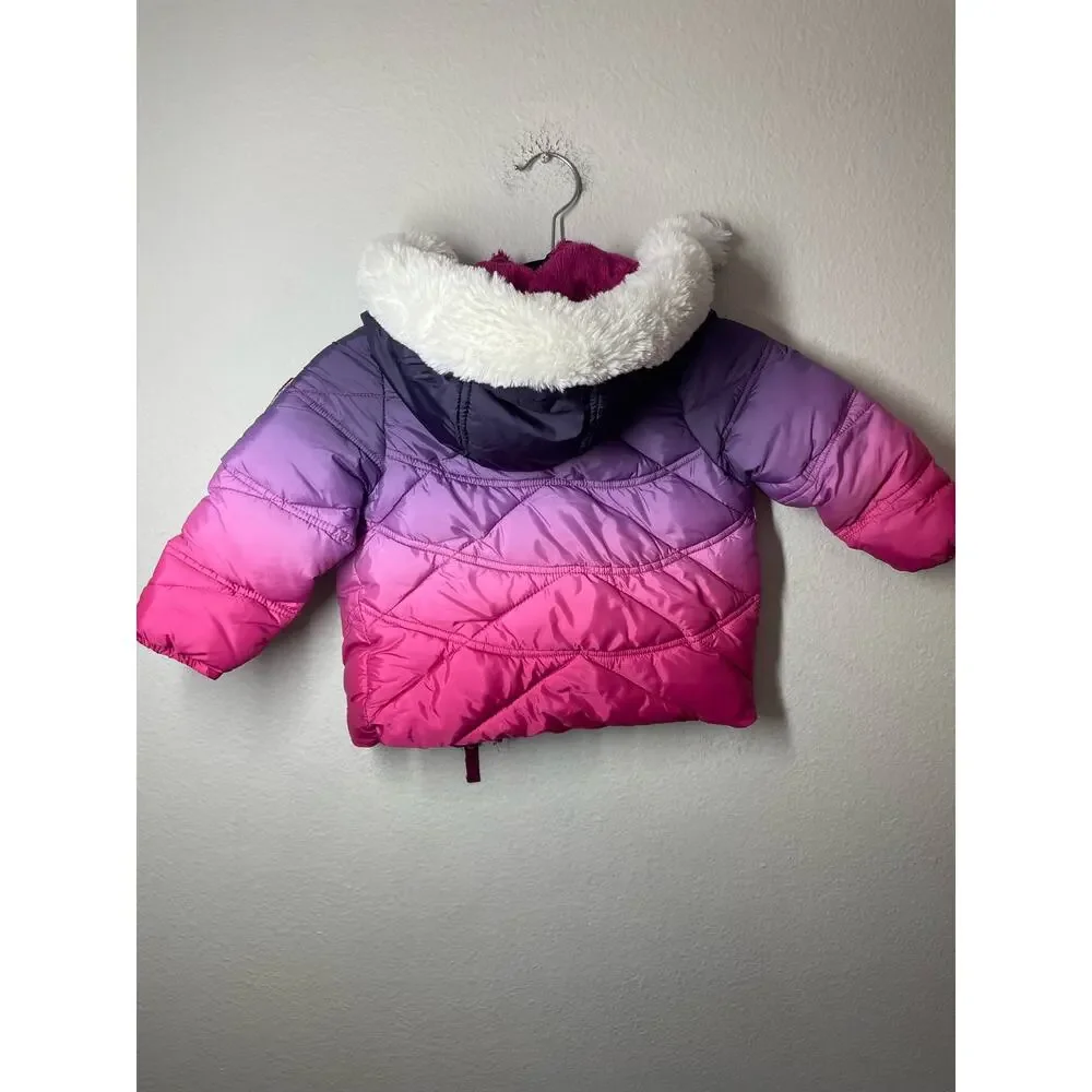 Snozu Girls Snow Jacket Size 2T Ombré Purple Pink Hood Faux Fur